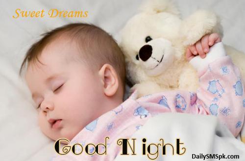 cute baby sleeping with teddy - Good Night Images with Quotes for Friends
